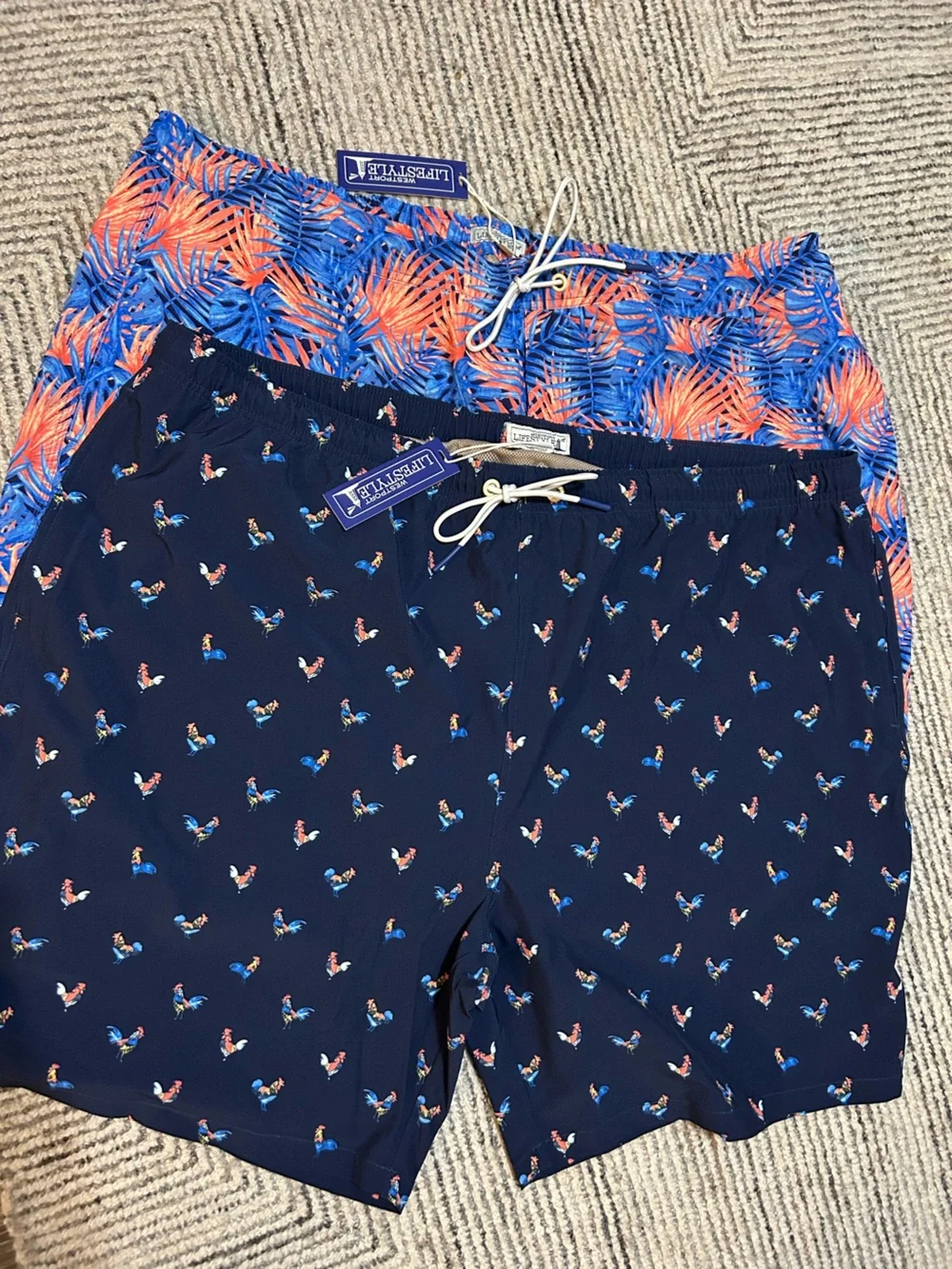 Westport Lifestyle Swim Shorts 3XT Tropical Rooster Print Swim Trunks Lot of 2
